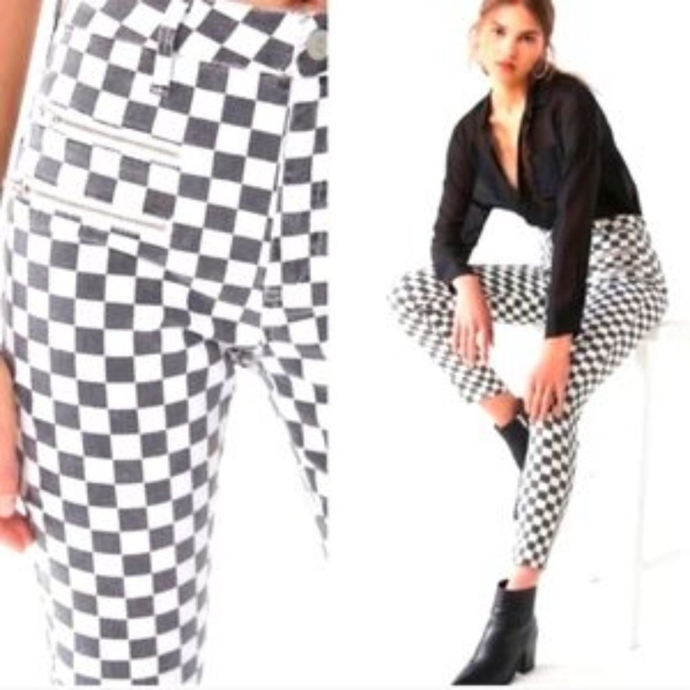 BDG Urban Outfitters Twig High Rise Waist Skinny Checkered Denim Pant Sz 26